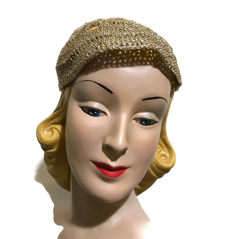 Golden Woven Metallic Cord Cap Hat circa 1930s