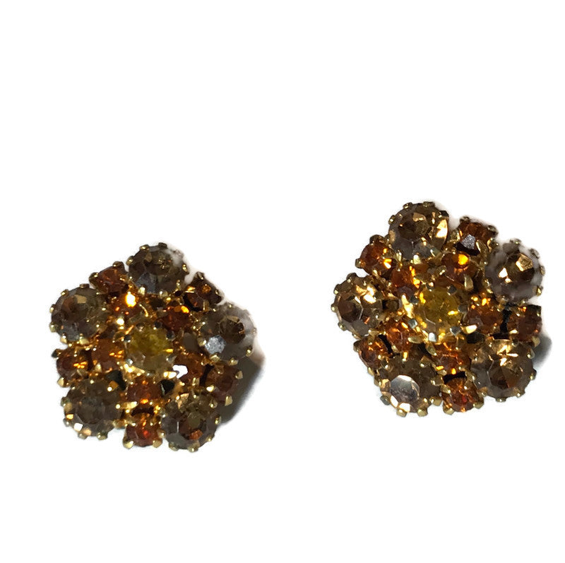 Topaz Colored Austrian Crystal Clip Earrings circa 1960s