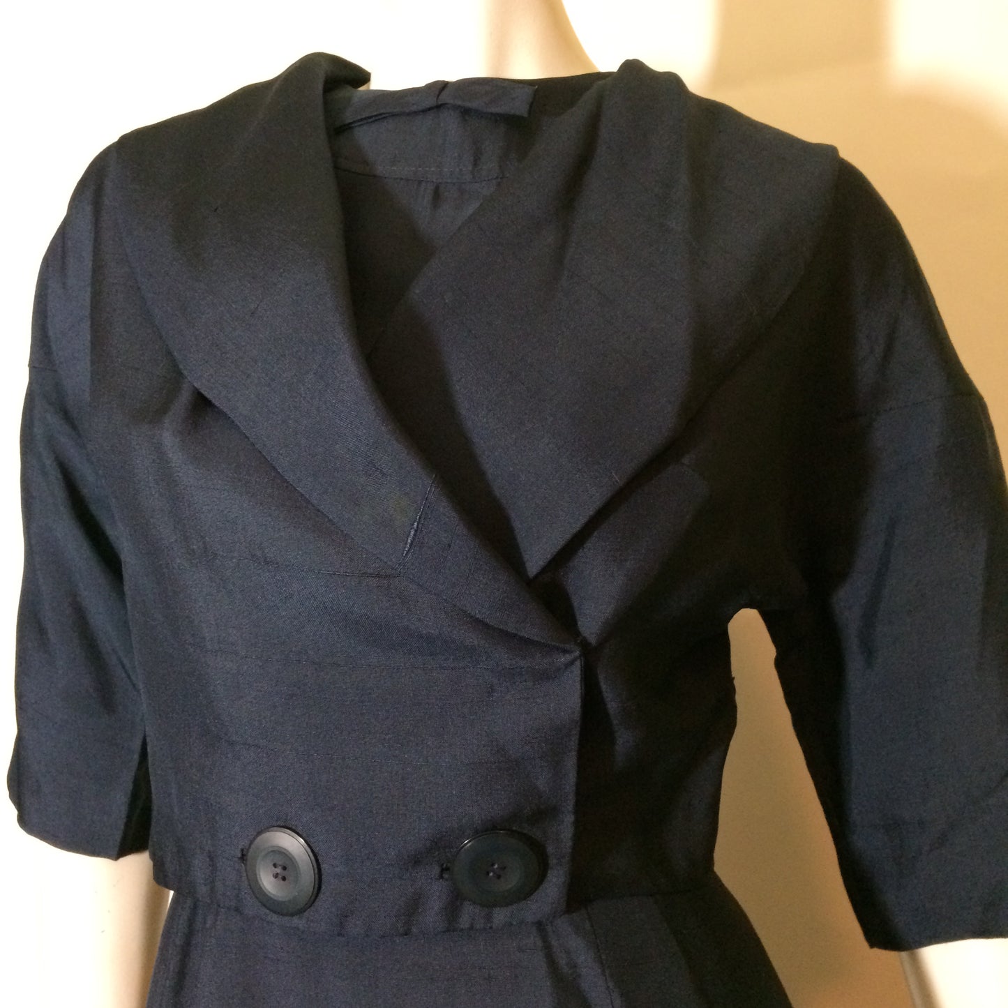 Curve Conscious Blue Bow Trimmed Dress with Cropped Jacket circa 1950s