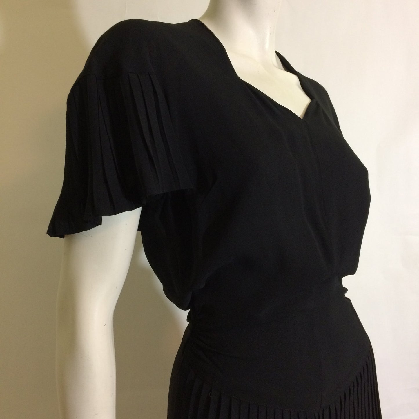 Pretty Pleated Black Tiered Skirt Cocktail Dress circa 1940s