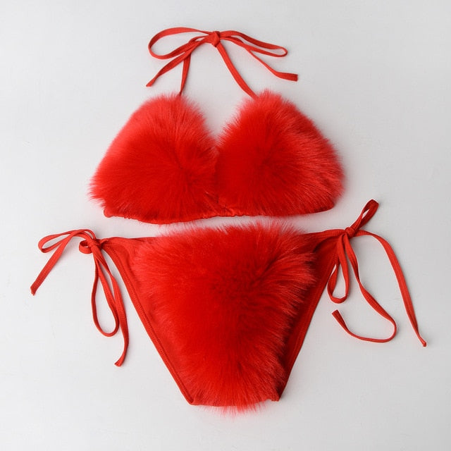 FemBot- the Fuzzy Faux Fur Trimmed Bikini Lingerie 11 Colors – Dorothea's  Closet Vintage