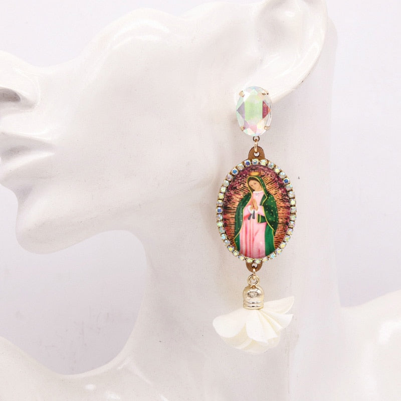 Relic- the Virgin Mary Rhinestone and Fringe Earrings Collection 50 Styles and Colors