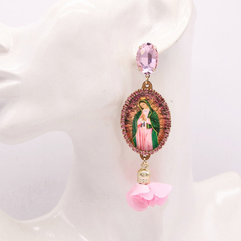 Relic- the Virgin Mary Rhinestone and Fringe Earrings Collection 50 Styles and Colors