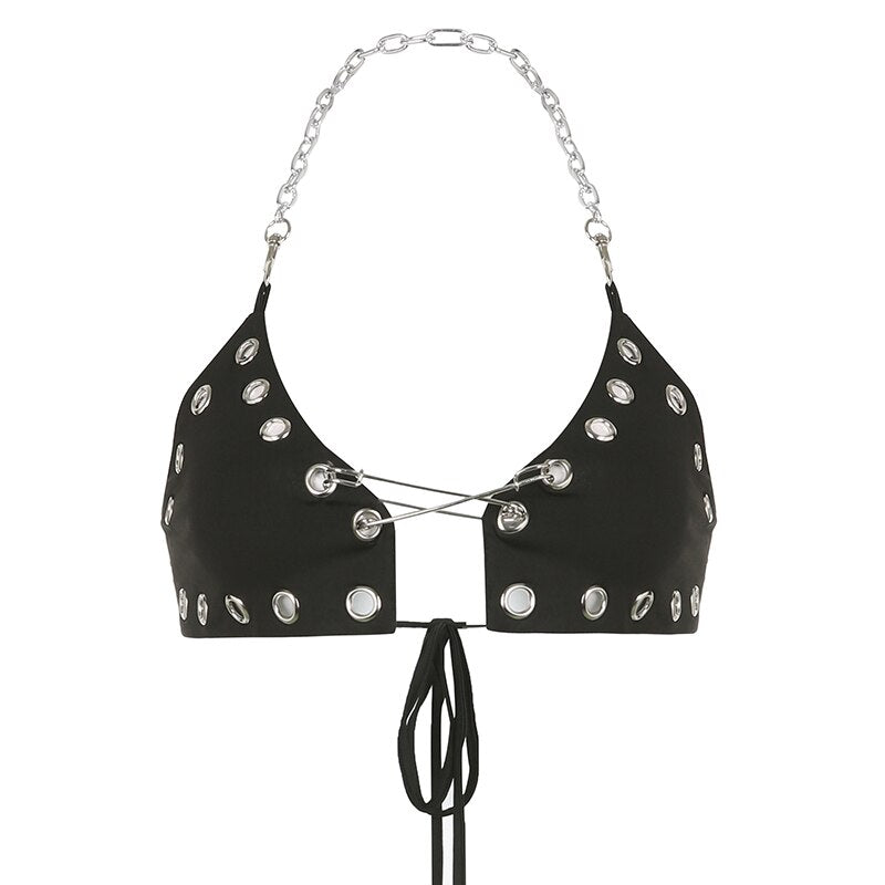 Pins- the 70s Style Safety Pin, Chains & Grommet Bra Top