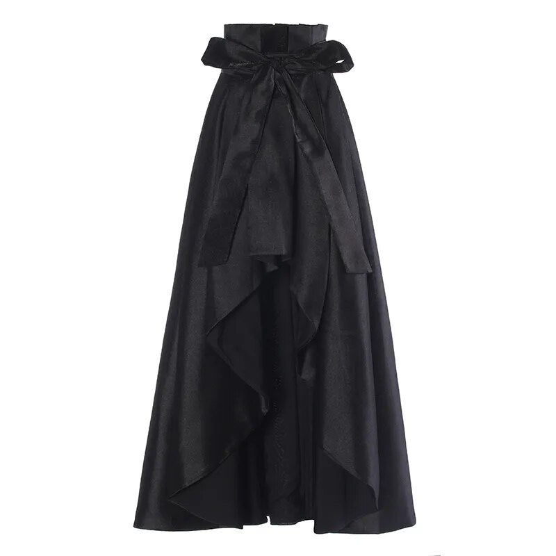 Kneecapped- the High Low High Waist Satin Skirt Black or White