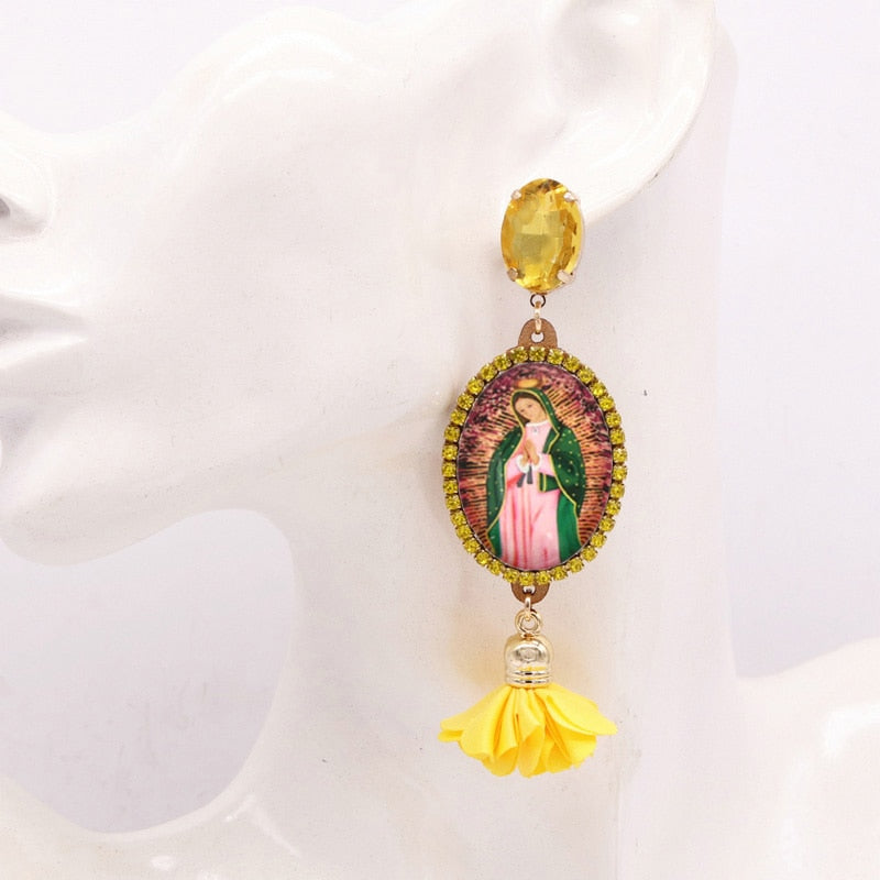 Relic- the Virgin Mary Rhinestone and Fringe Earrings Collection 50 Styles and Colors