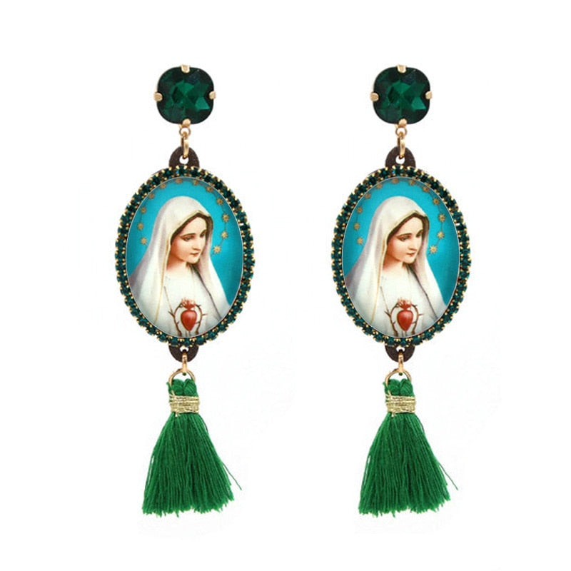 Relic- the Virgin Mary Rhinestone and Fringe Earrings Collection 50 Styles and Colors