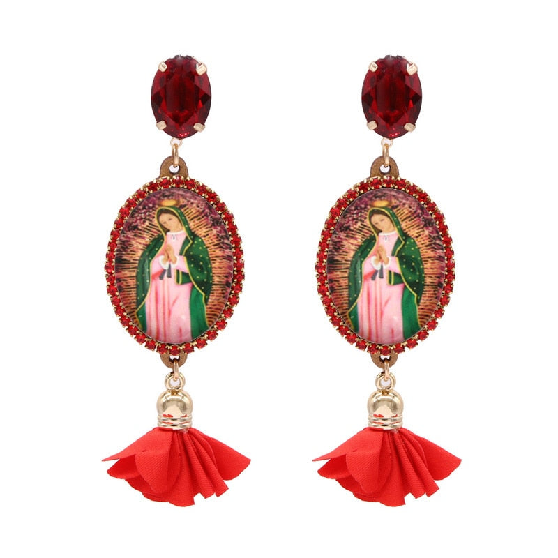 Relic- the Virgin Mary Rhinestone and Fringe Earrings Collection 50 Styles and Colors