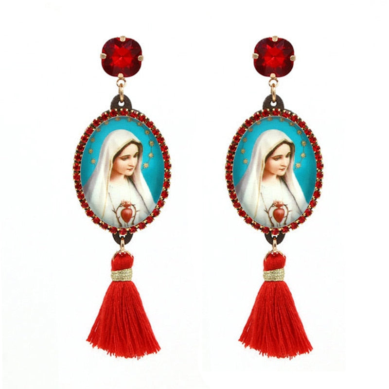 Relic- the Virgin Mary Rhinestone and Fringe Earrings Collection 50 Styles and Colors