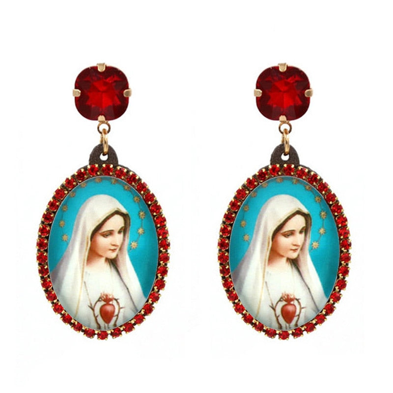 Relic- the Virgin Mary Rhinestone and Fringe Earrings Collection 50 Styles and Colors