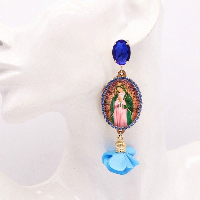 Relic- the Virgin Mary Rhinestone and Fringe Earrings Collection 50 Styles and Colors