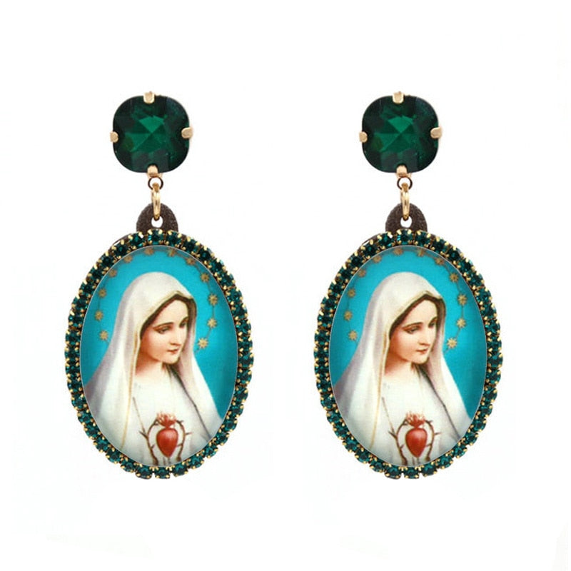 Relic- the Virgin Mary Rhinestone and Fringe Earrings Collection 50 Styles and Colors