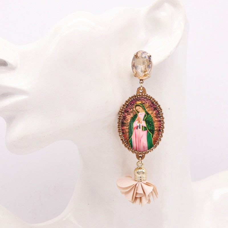 Relic- the Virgin Mary Rhinestone and Fringe Earrings Collection 50 Styles and Colors