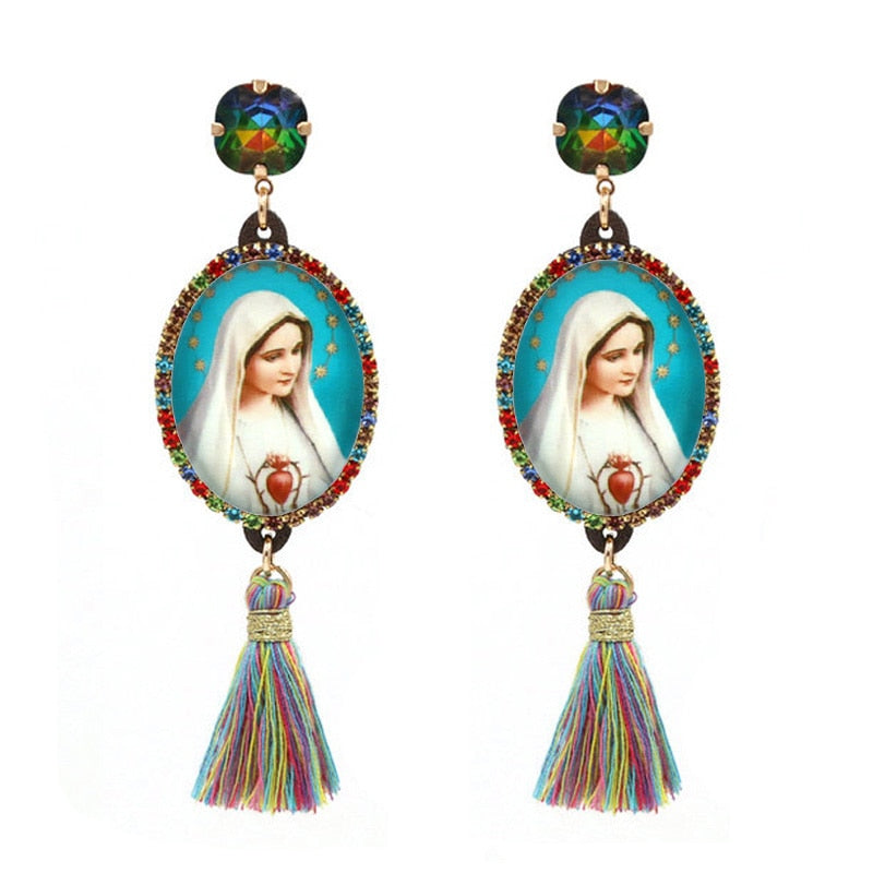 Relic- the Virgin Mary Rhinestone and Fringe Earrings Collection 50 Styles and Colors