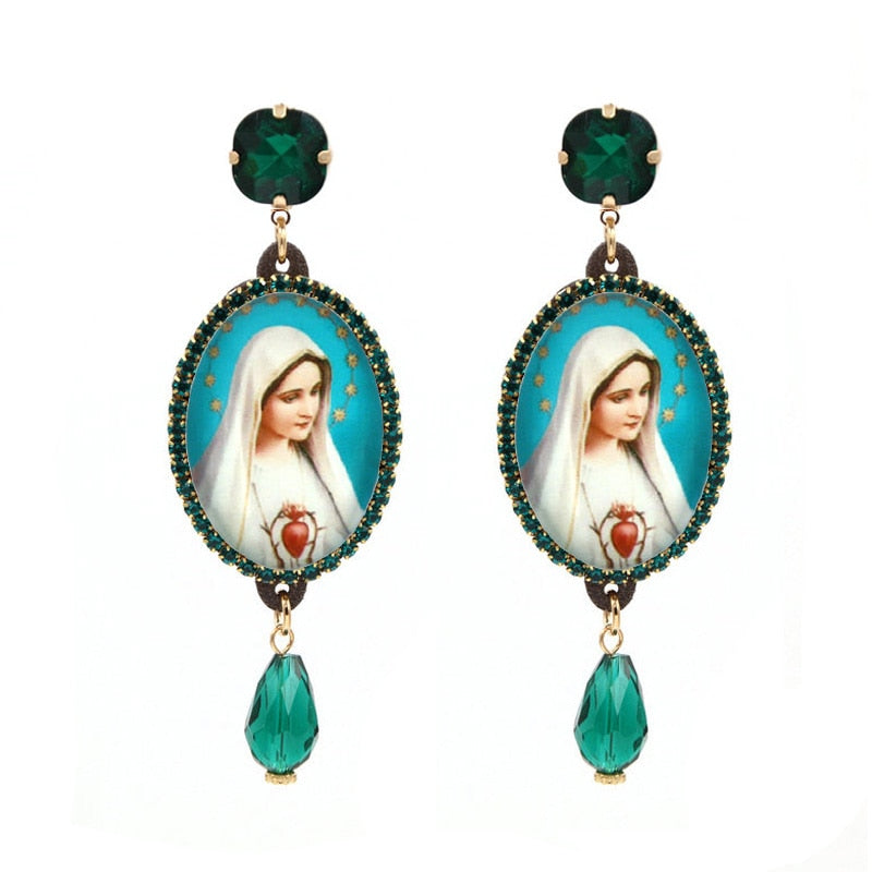 Relic- the Virgin Mary Rhinestone and Fringe Earrings Collection 50 Styles and Colors