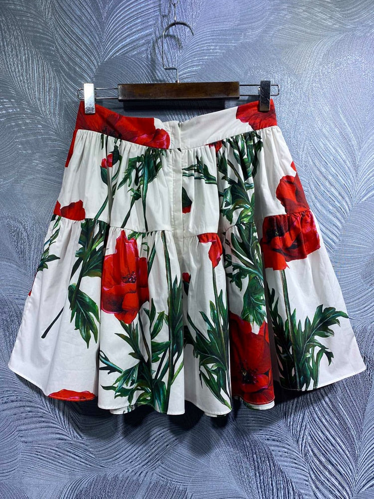 Flanders- the Red Poppy Print Mini Skirt