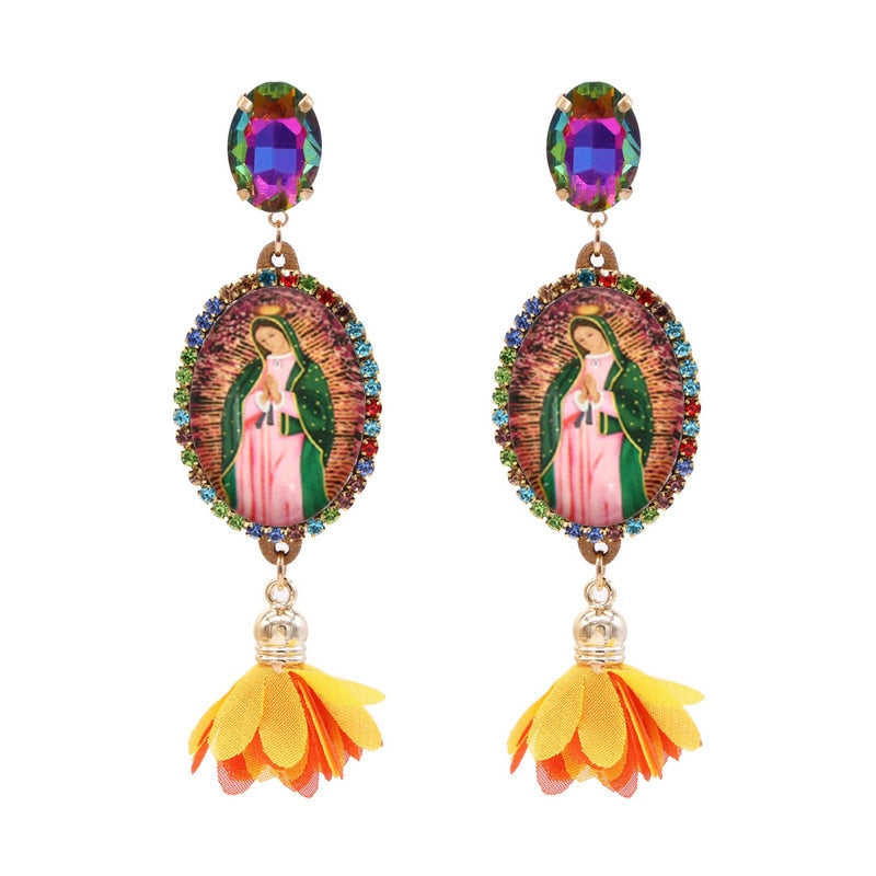 Relic- the Virgin Mary Rhinestone and Fringe Earrings Collection 50 Styles and Colors