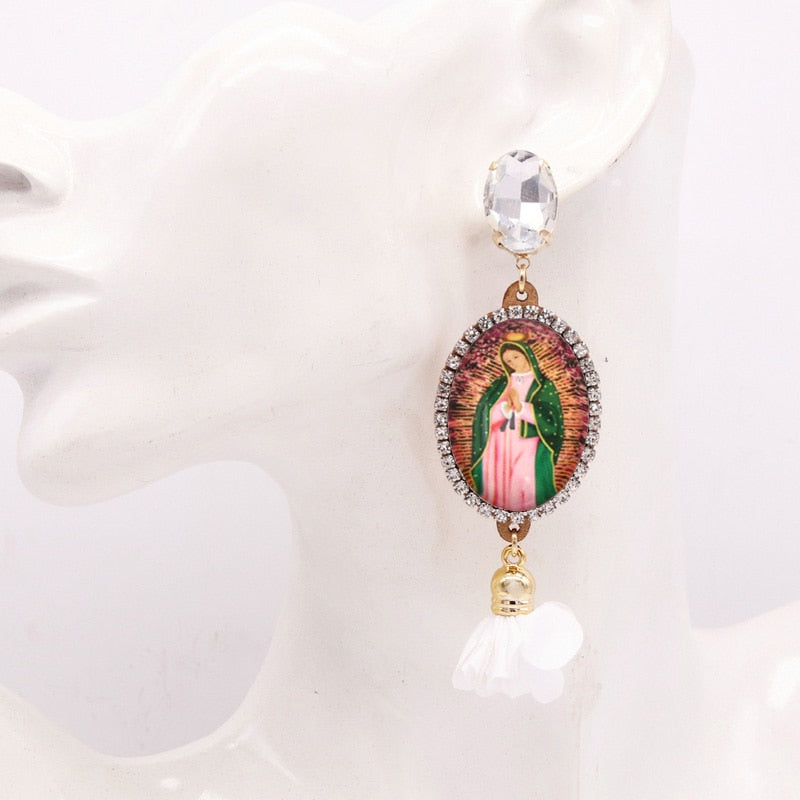 Relic- the Virgin Mary Rhinestone and Fringe Earrings Collection 50 Styles and Colors