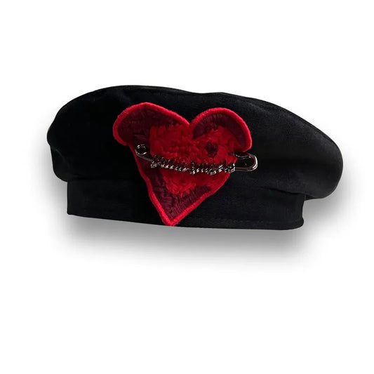 Oui, Oui- the French Style Black Beret with Red Heart