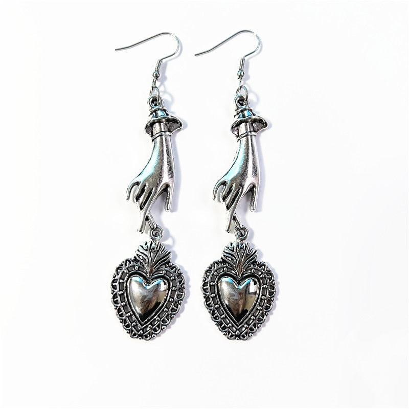 Touched- Victorian Style Hand and Heart Dangle Earrings