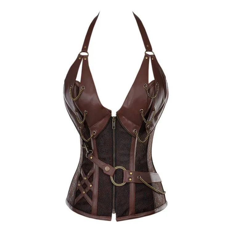 Girl Power-  the Leather Look Steampunk Corset Plus Sizes