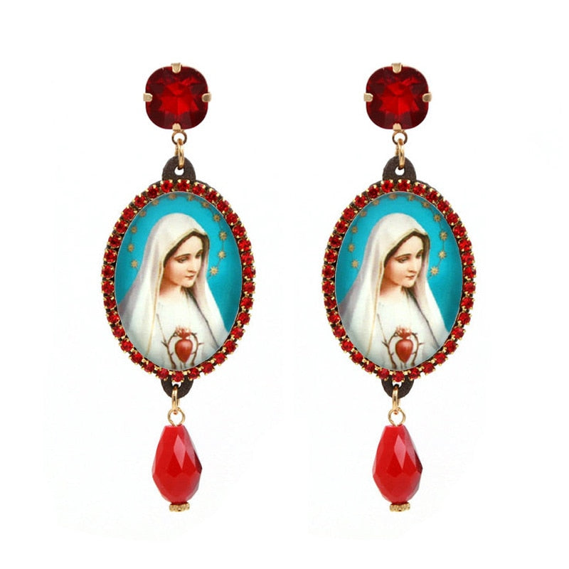 Relic- the Virgin Mary Rhinestone and Fringe Earrings Collection 50 Styles and Colors