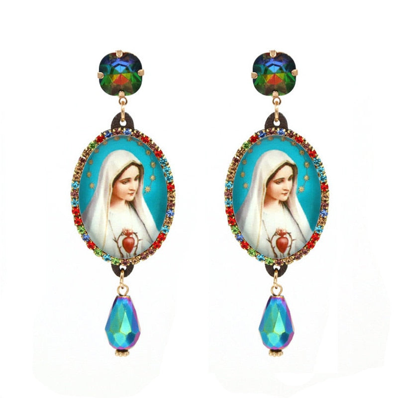 Relic- the Virgin Mary Rhinestone and Fringe Earrings Collection 50 Styles and Colors