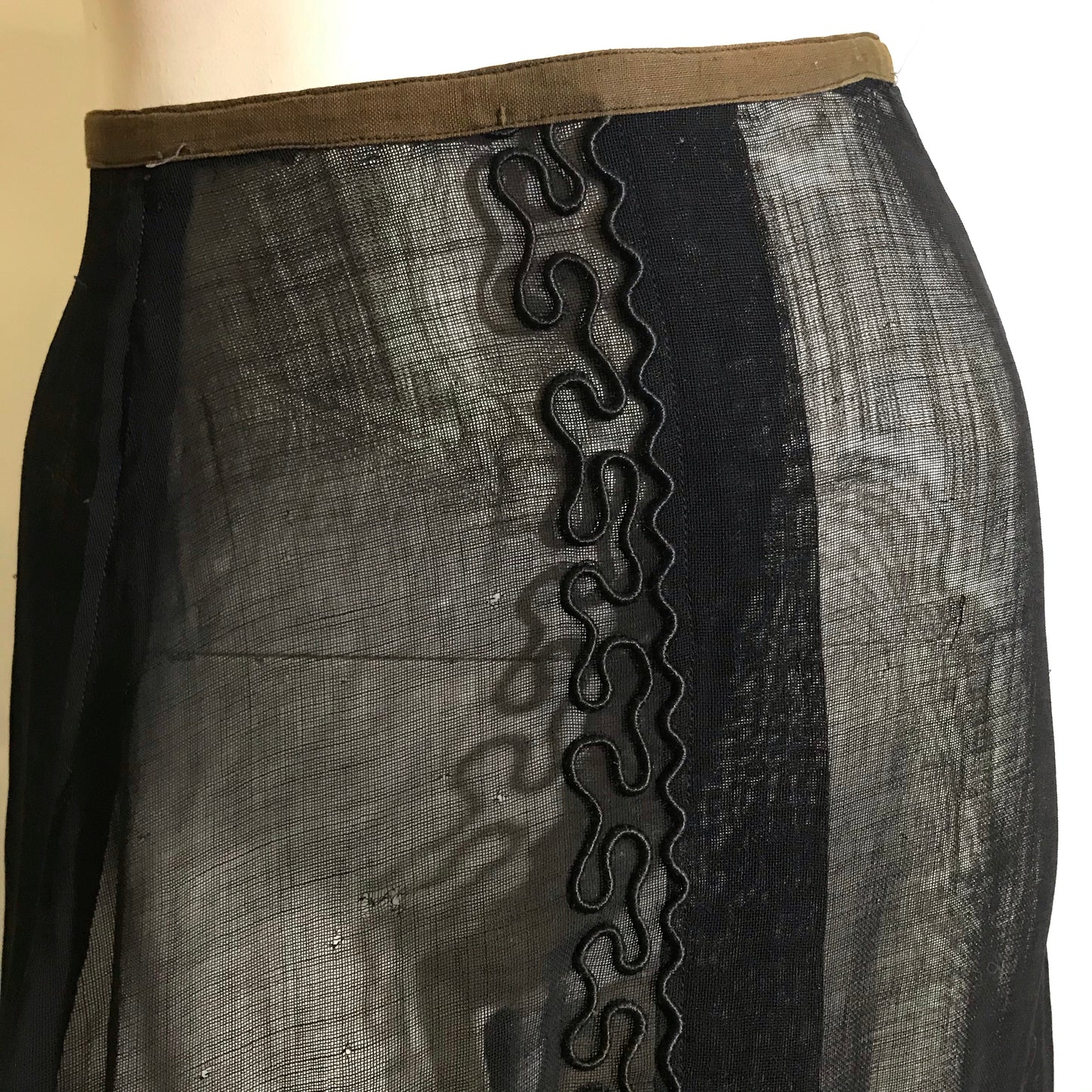 Black Lightweight Woven Wool Skirt with Soutache circa 1890s
