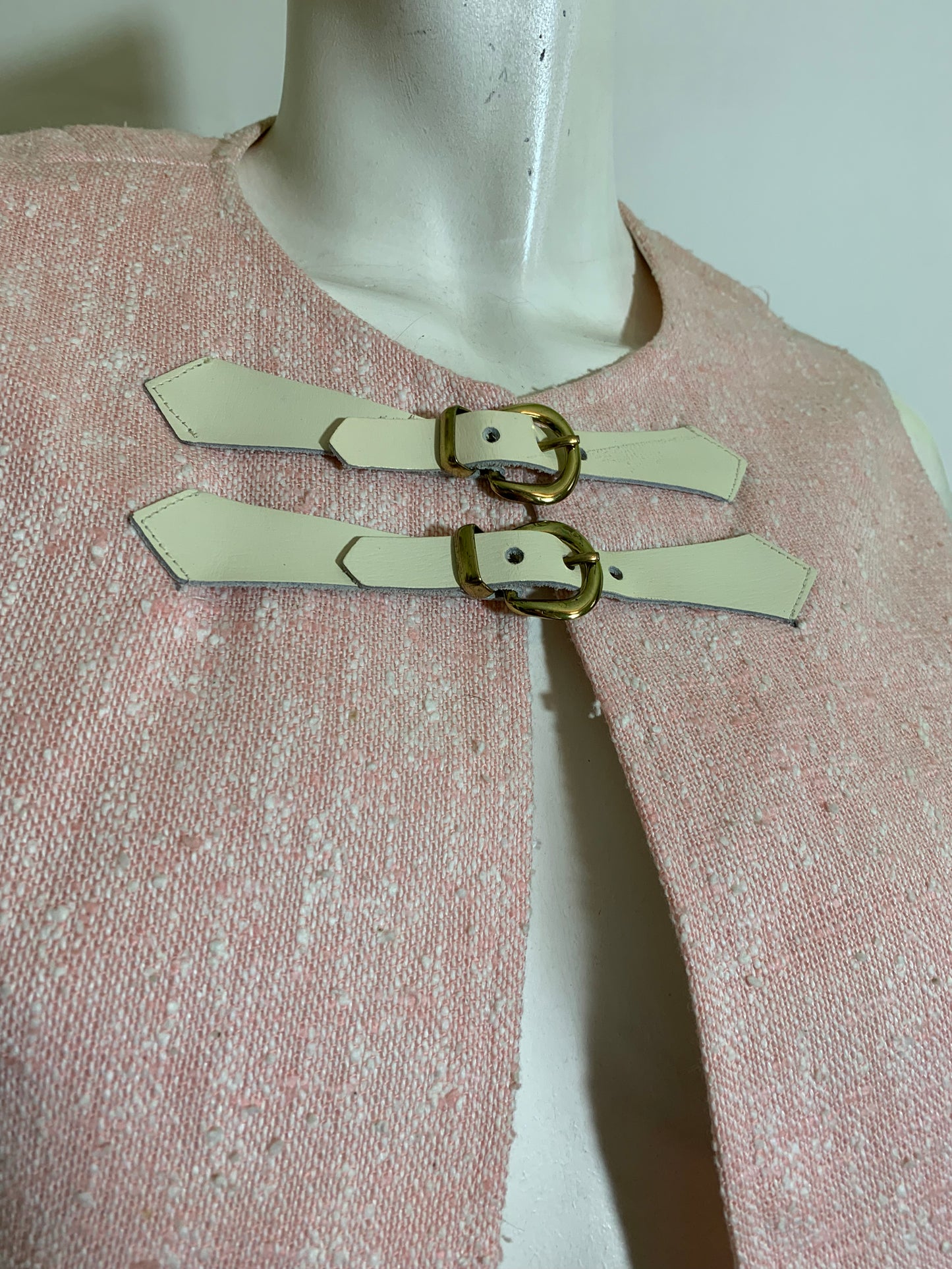 Slubbed Pink Rayon Vest and Mini Skirt Set with Buckles circa 1970s