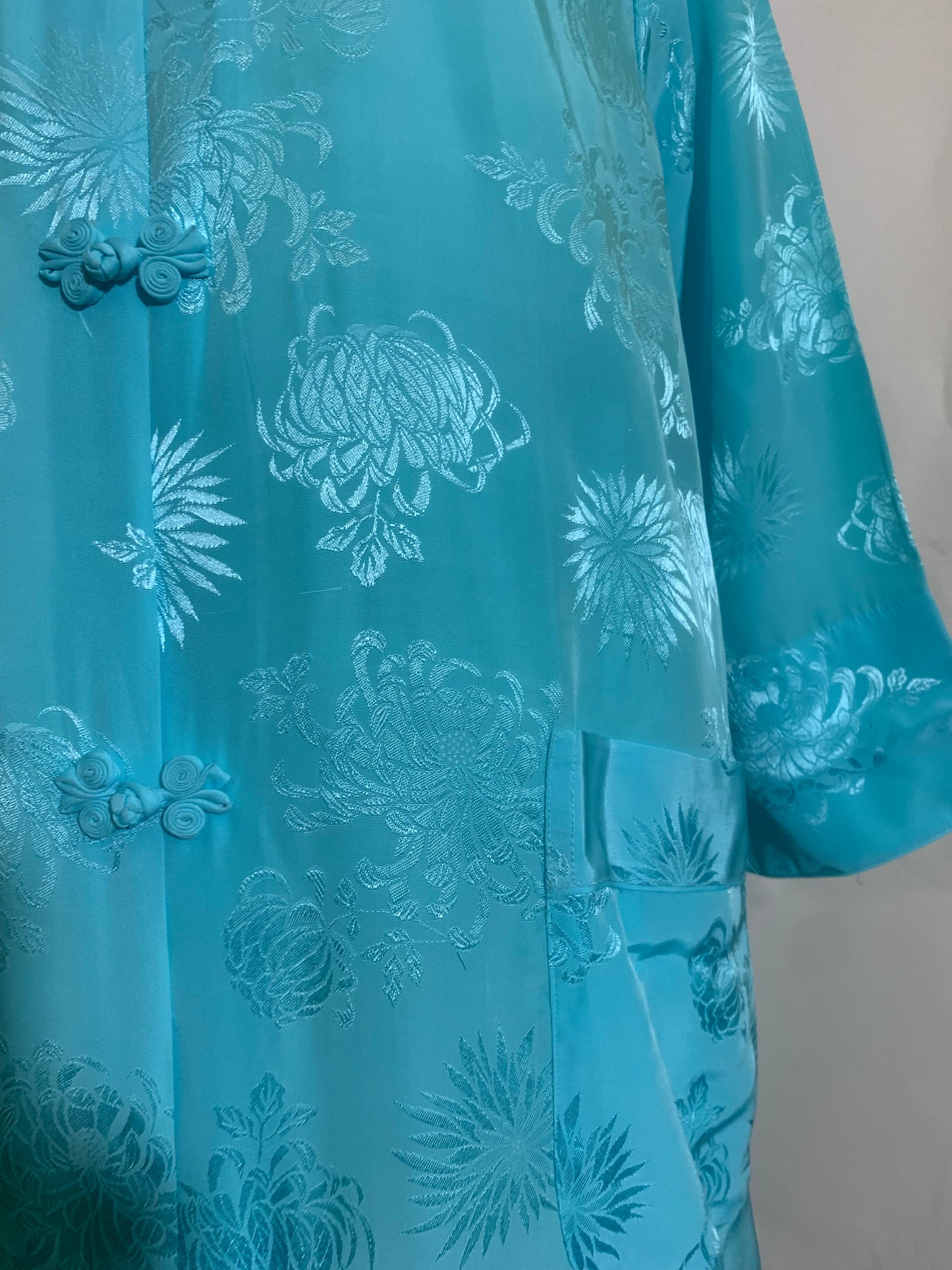 Turquoise Asian Style Rayon Robe circa 1960s
