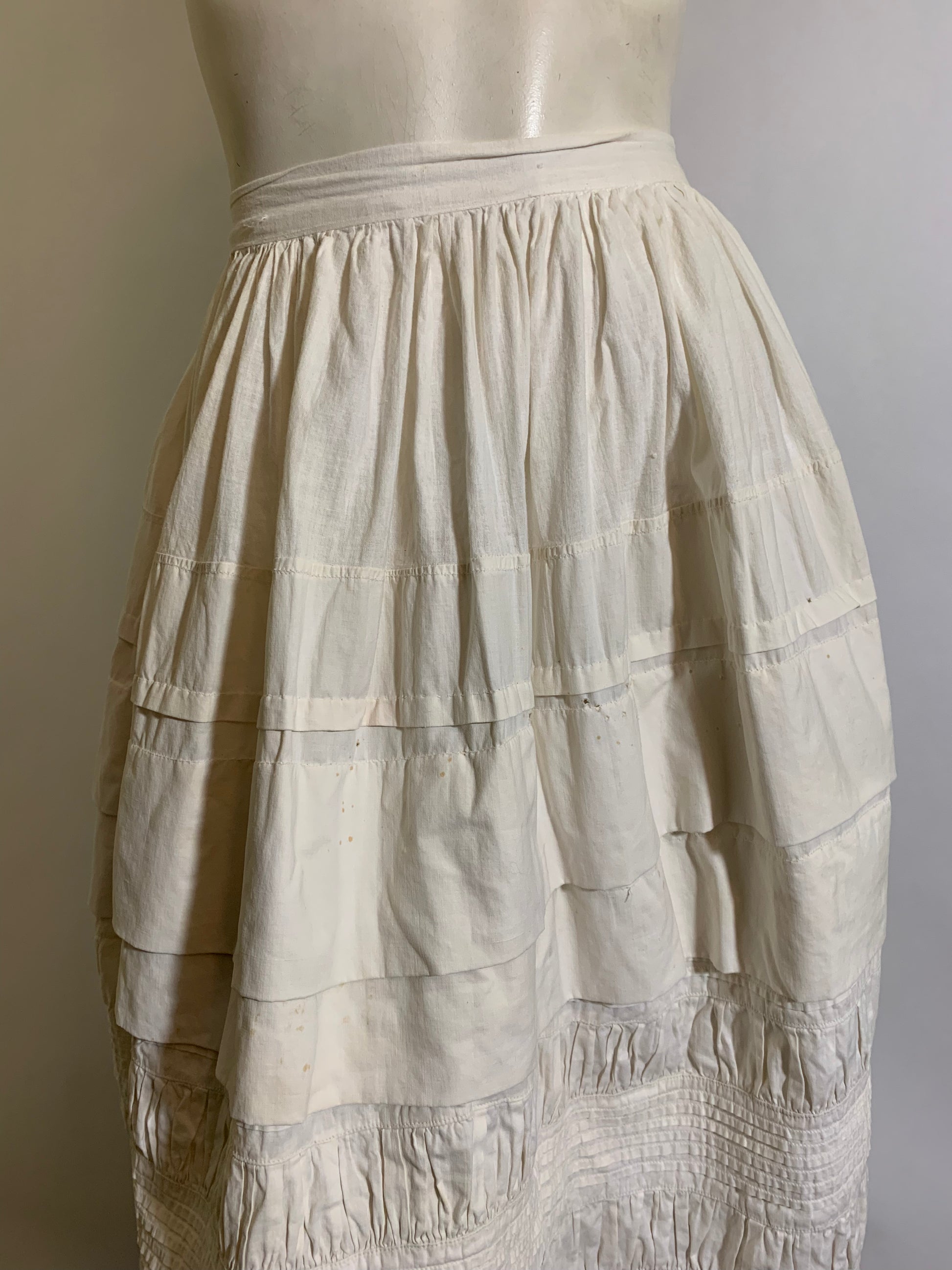 Ruffled and Embroidered Short White Cotton Petticoat Circa 1890s Ruffled and Embroidered Short White Cotton Petticoat Circa 1890s