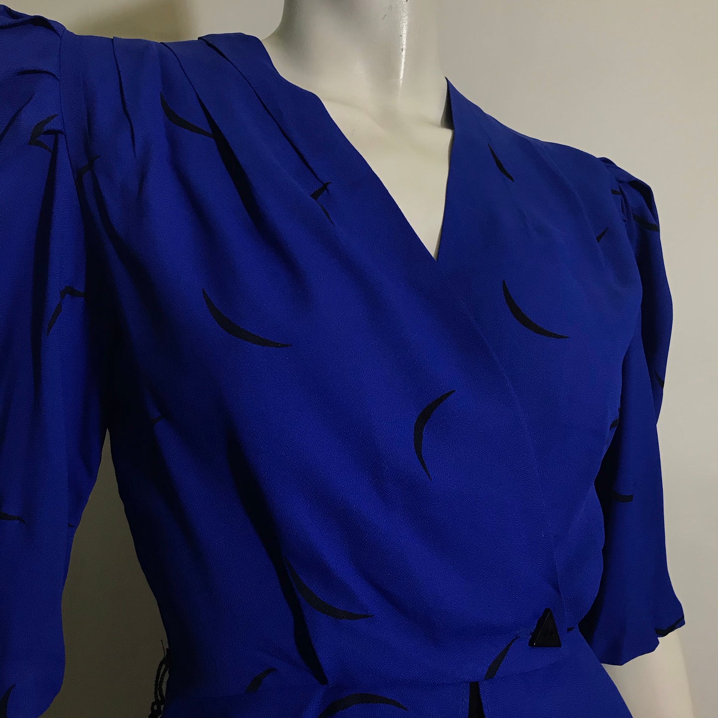 Blade Runner Chic Black and Blue Suit Dress with Peplum circa 1980s