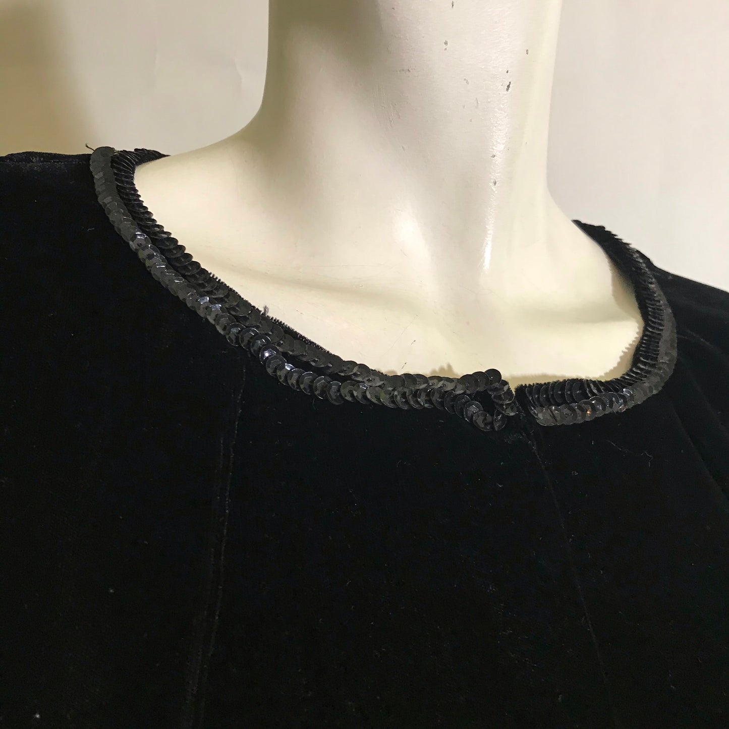 Black Velvet Cropped Jacket with Sequined Neckline circa 1960s ...