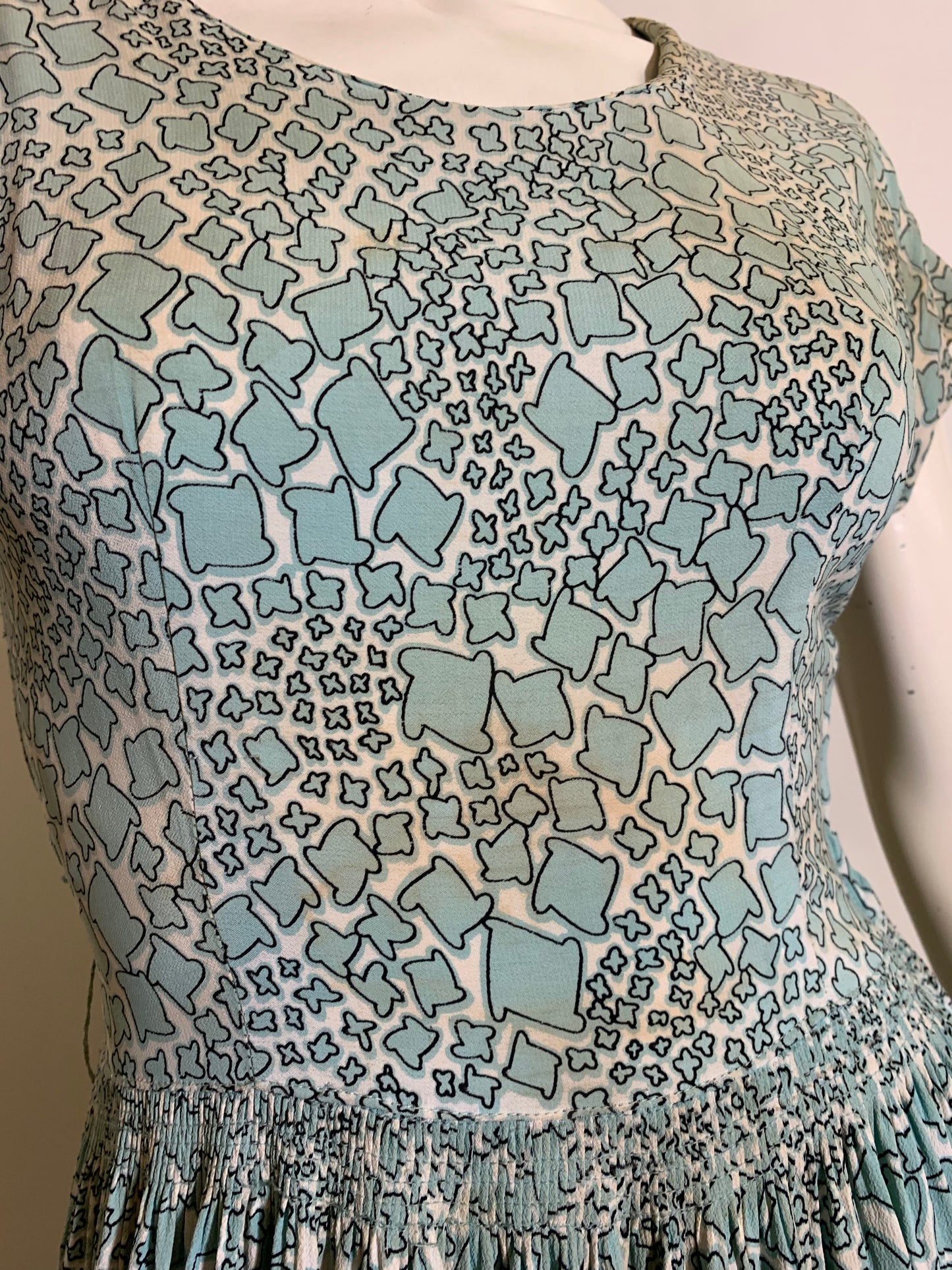 Mosaic Print Turquoise Print Dress circa 1940s