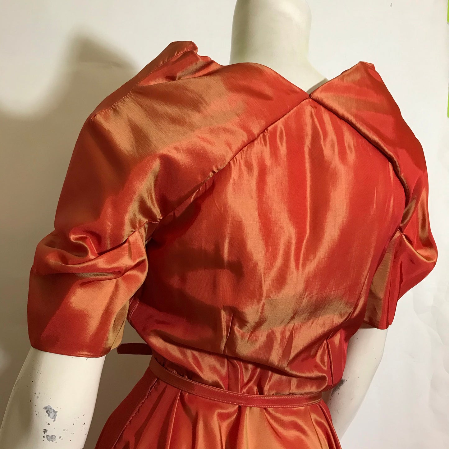 RESERVED Iridescent Tangerine Silk Taffeta Full Skirt Cocktail Dress circa 1940s
