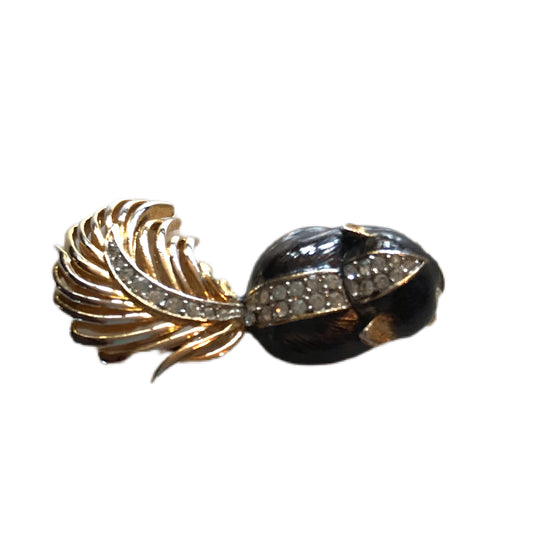 Precious Black Enameled Skunk Brooch with Rhinestones circa 1950s