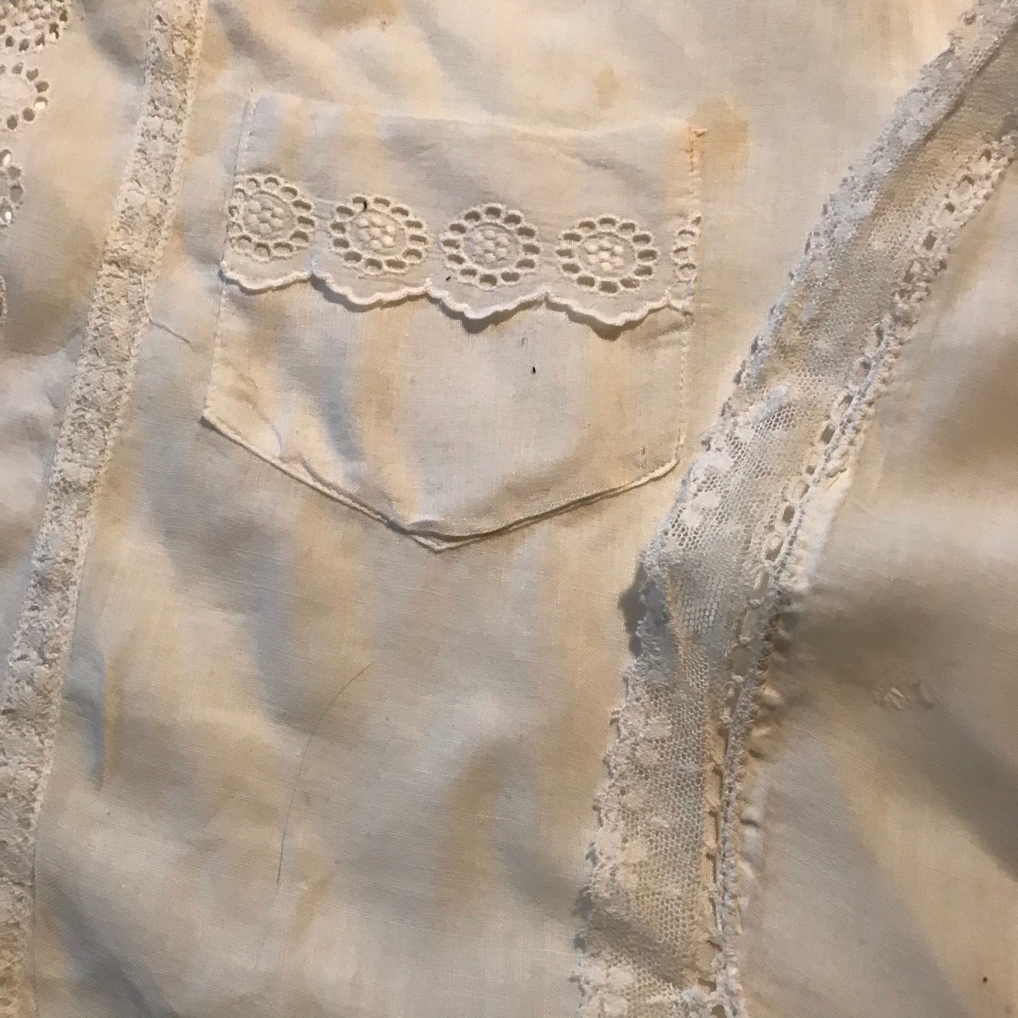 Two Lawn Cotton Embroidered Mini Aprons with Lace circa 1910