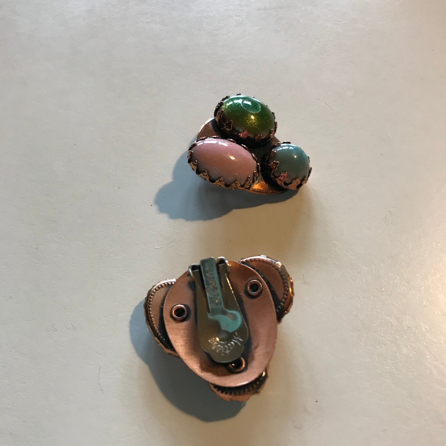 Candy Egg Enameled Copper Clip Earrings circa 1940s