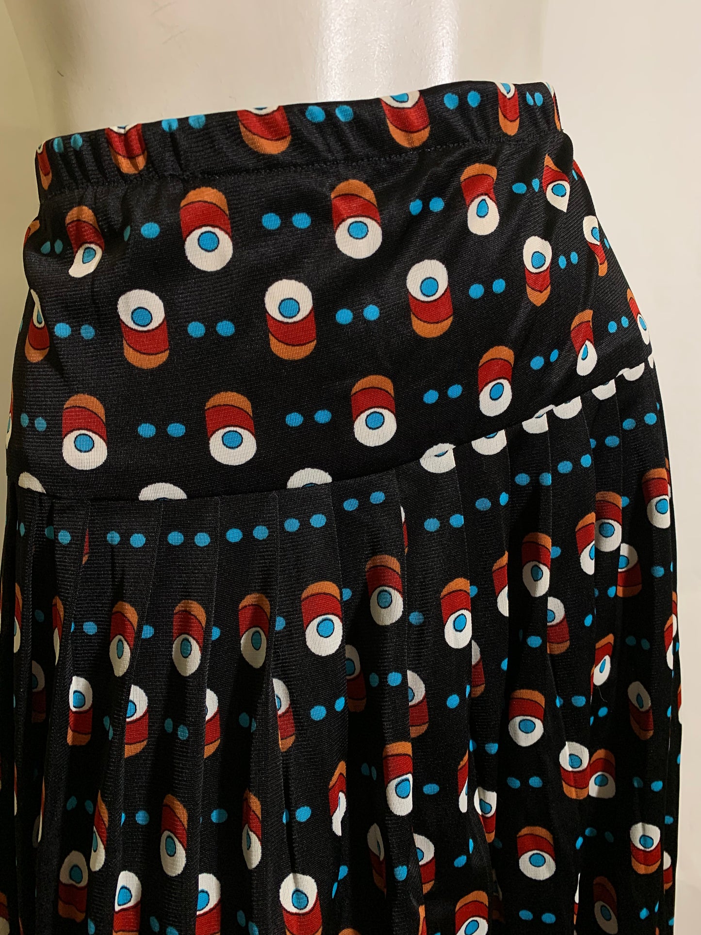 Nylon Jersey Pleated Abstract Polka Dot Skirt circa 1970s