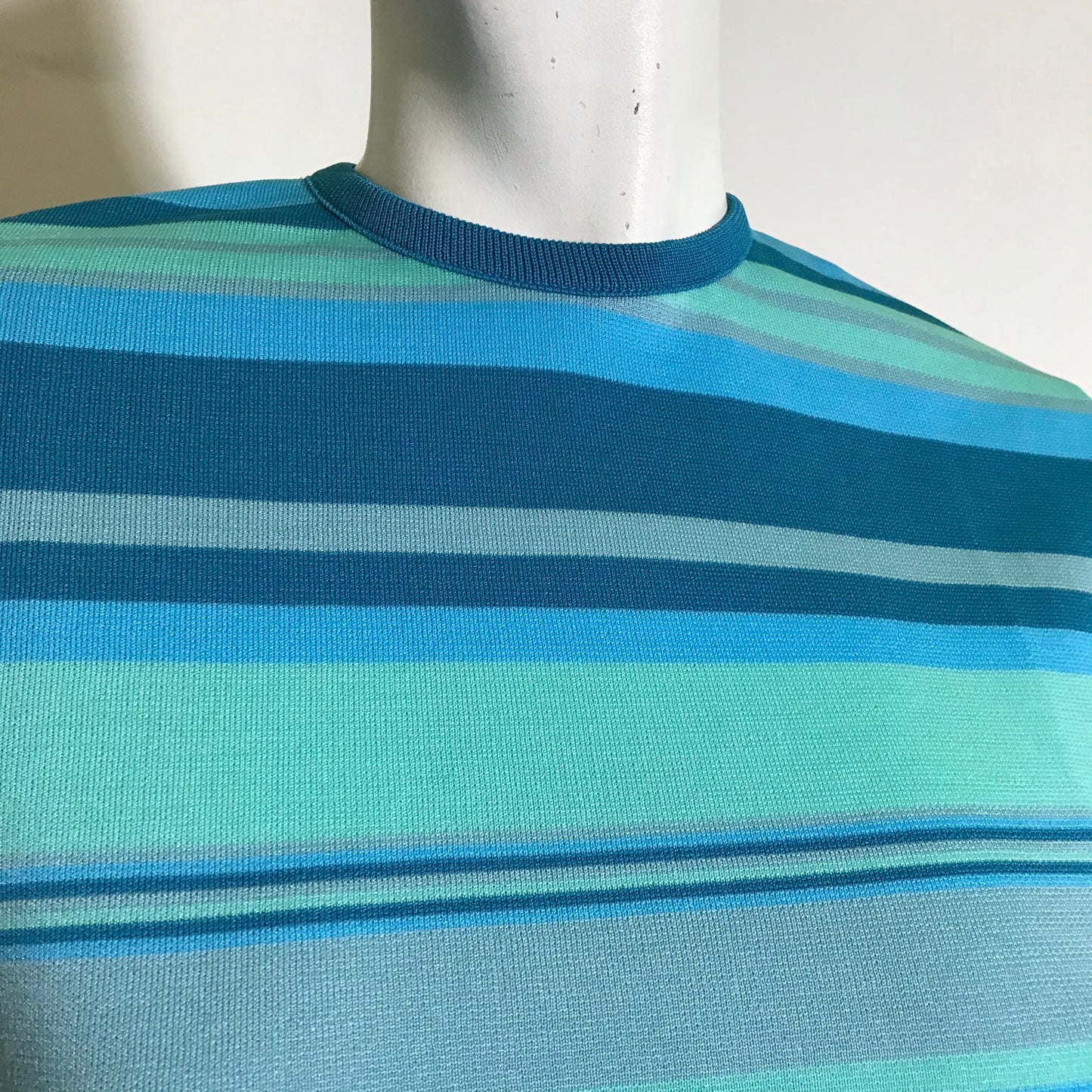 Shade of Blue Striped Poly Top circa 1970s