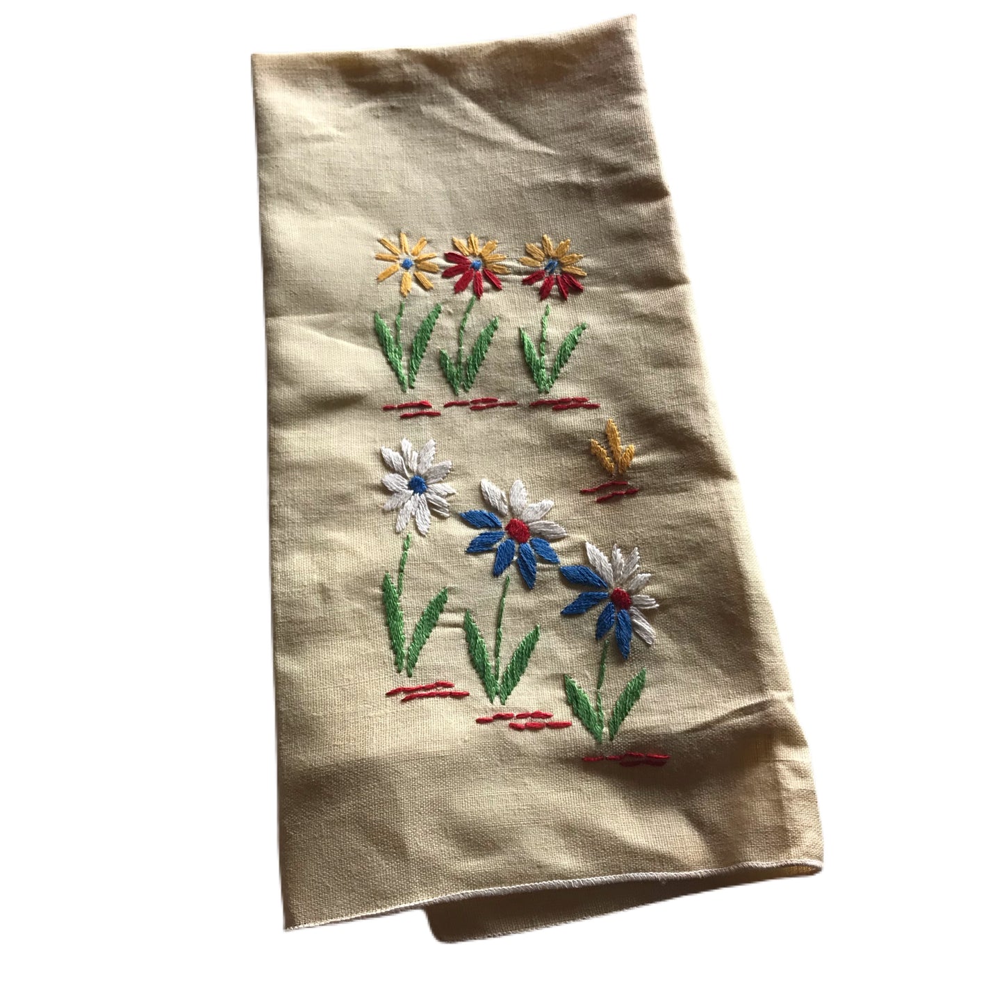 Buttercup Yellow Flower Embroidered Handkerchief circa 1940s