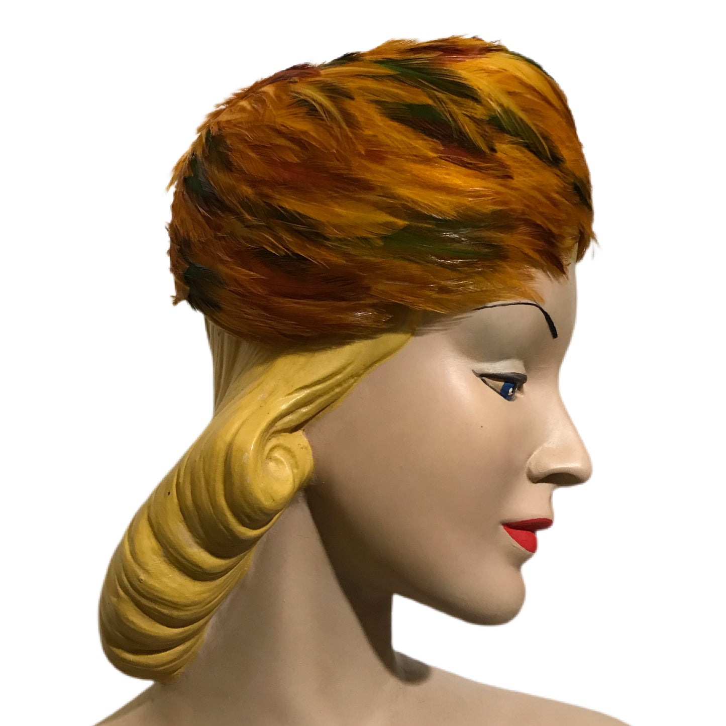 Fiery Orange and Yellow Feathered Hat circa 1960s