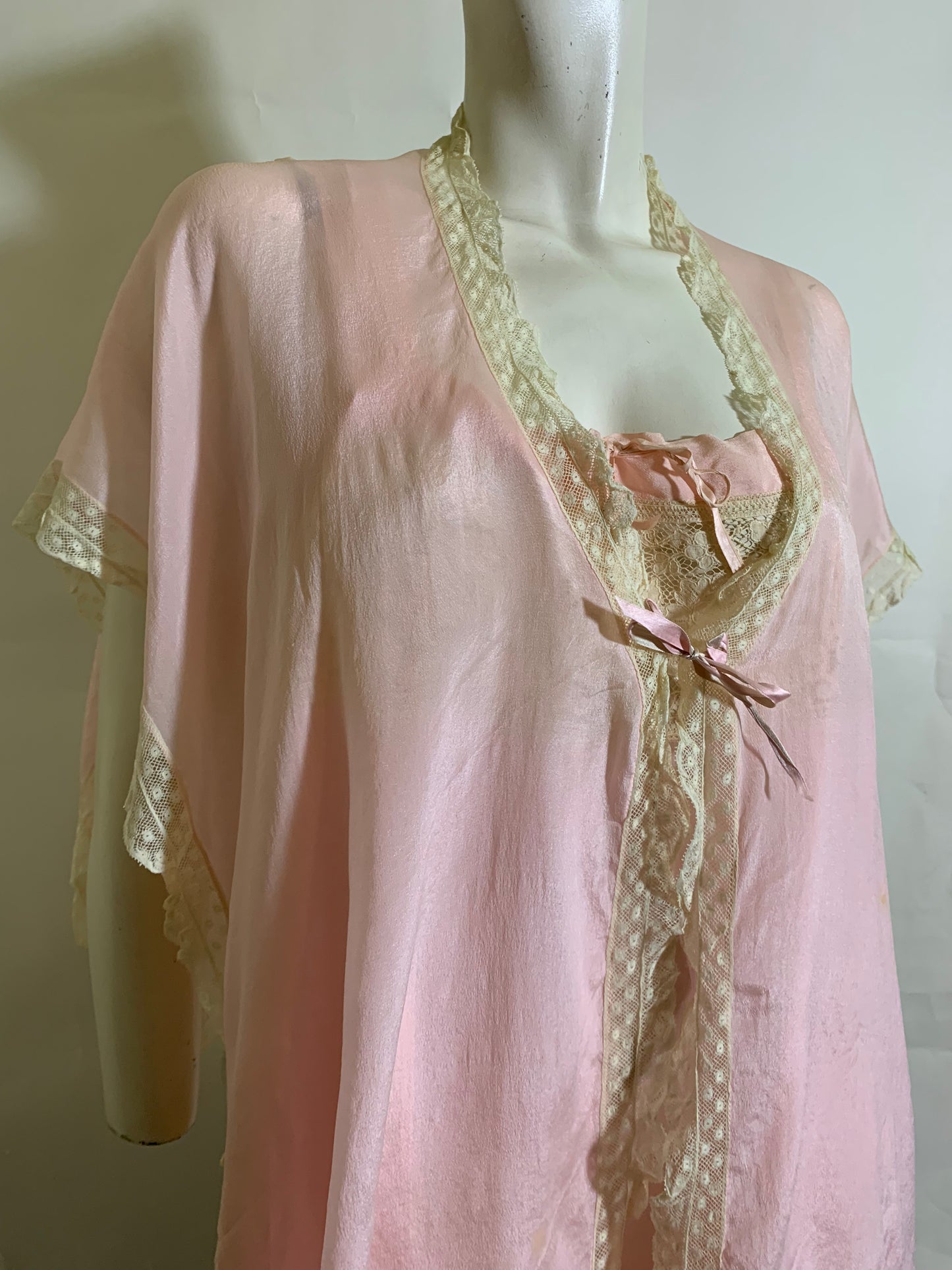 ON LAYAWAY Rose Petal Pink Tissue Silk Step-In Chemise and Float circa 1920s
