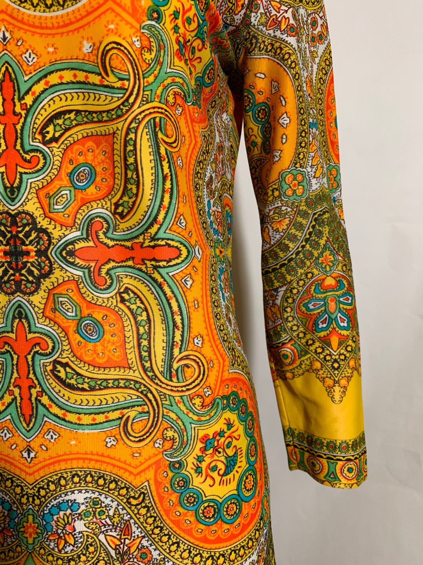 Persian Print Jersey Nylon Mini Dress circa 1970s