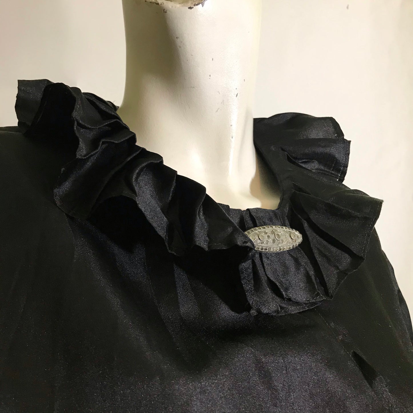 Romantic Ruffled Weighted Silk Wrap Blouse circa 1900