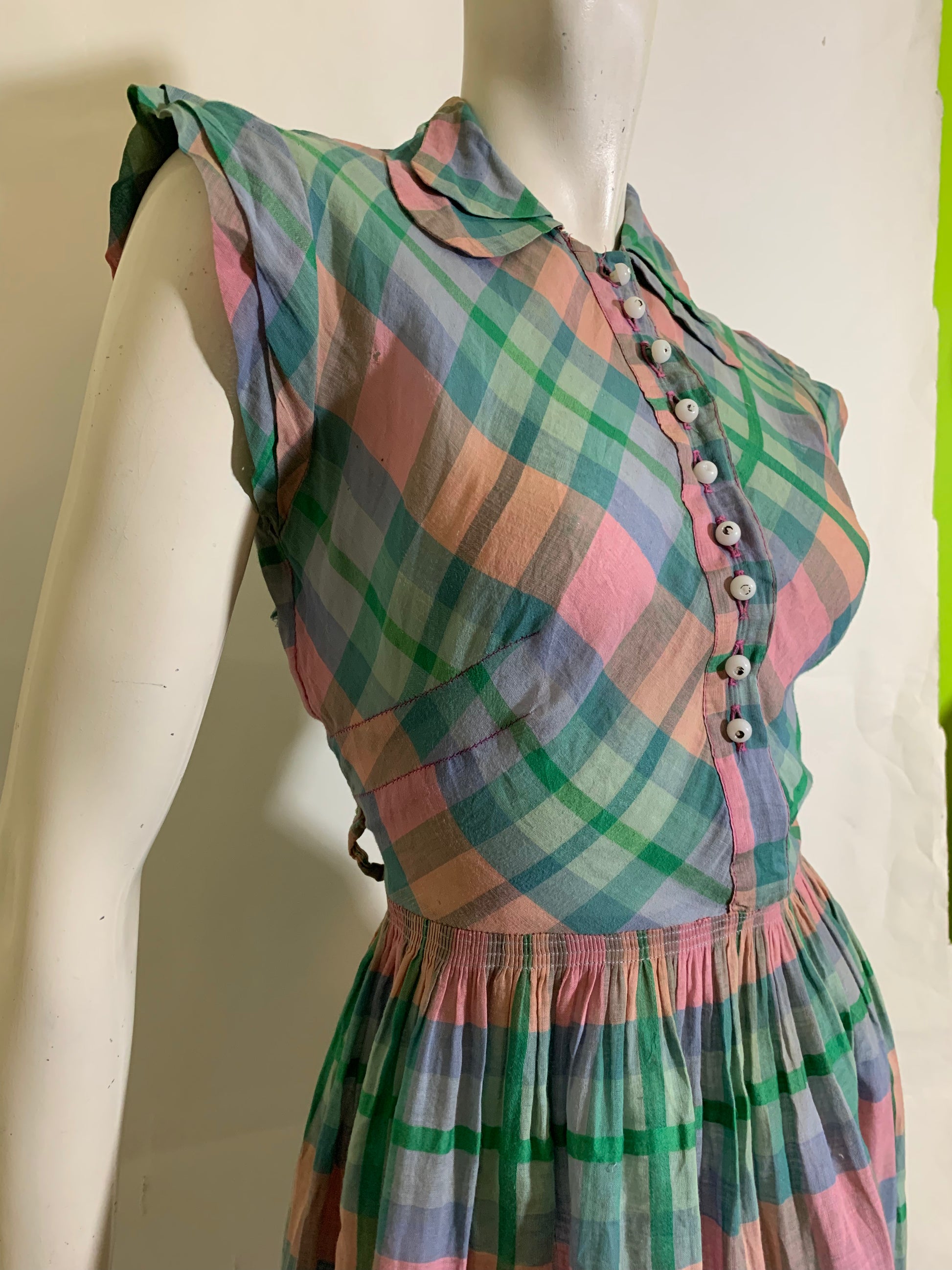 Darling Pastel Plaid Voile Cotton Day Dress circa 1940s – Dorothea's Closet Vintage Darling Pastel Plaid Voile Cotton Day Dress circa 1940s – Dorothea's Closet Vintage