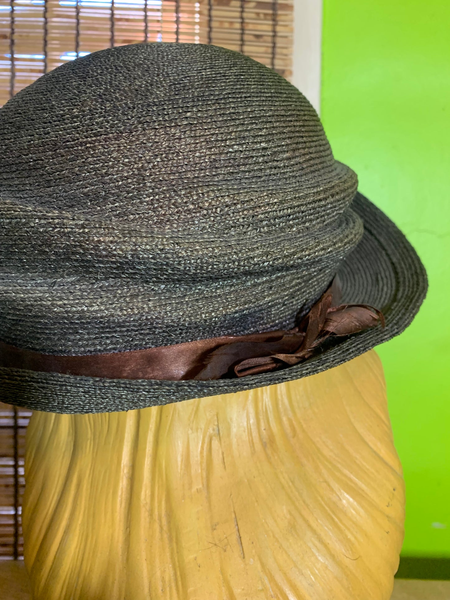 Brown Sisal Wide Rolled Brim Hat circa Early 1900s