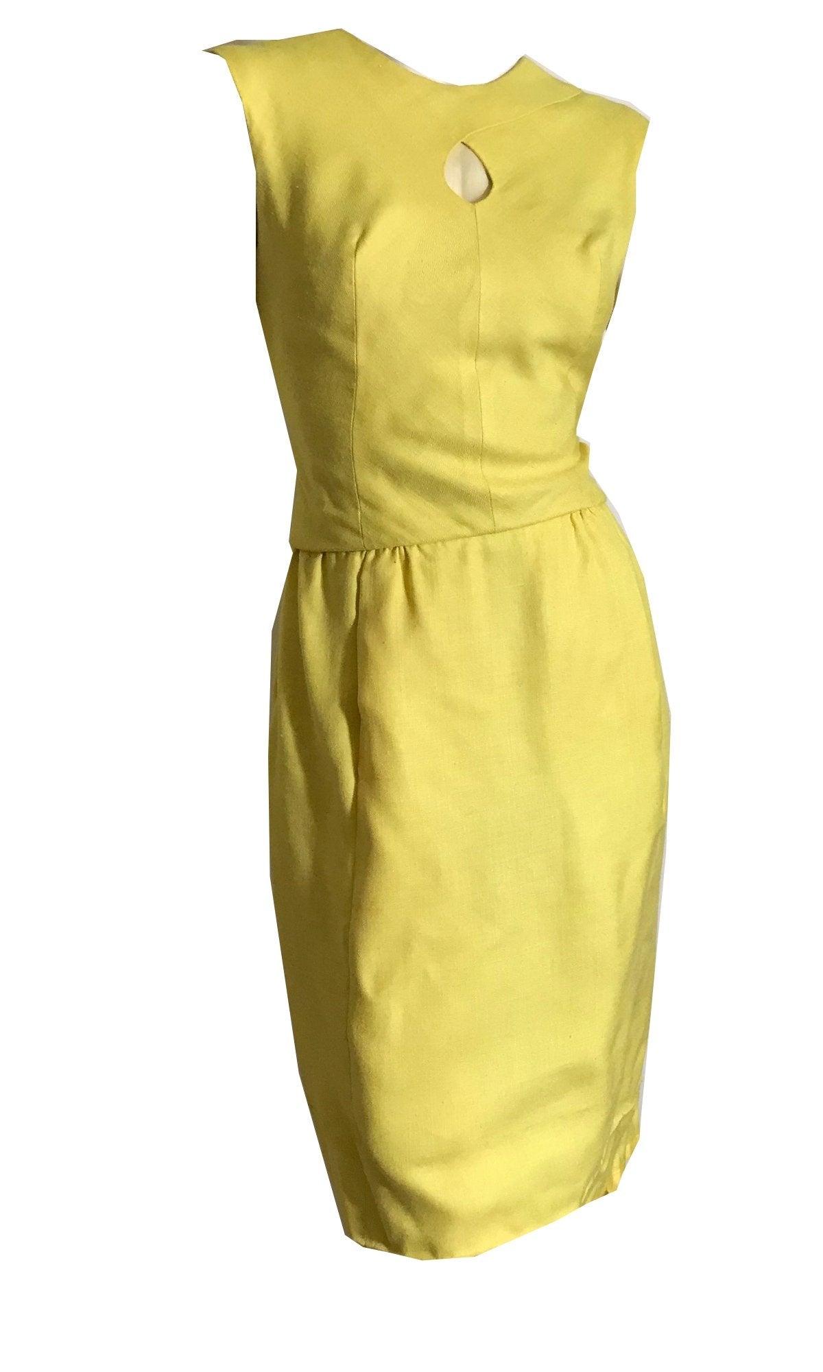 Lemony Yellow Sleeveless Dress with Keyhole Neckline and Scarf circa 1 ...